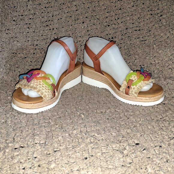 PORRONET-Leather/Raffia Wedge Sandals-Plastic Color Chain-Sz 39/8.5-Excellent - Picture 4 of 8